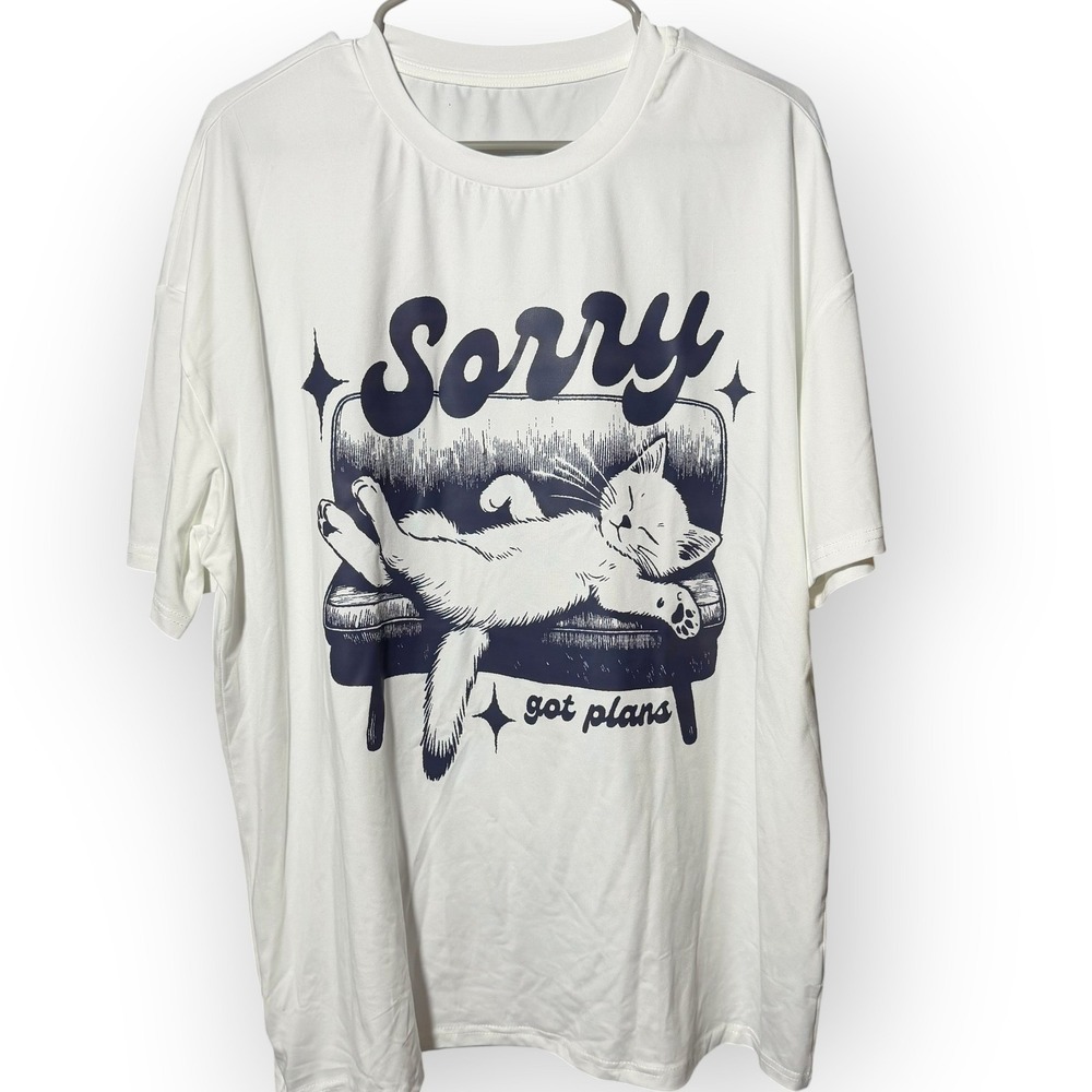 SHEIN Curve White Sorry I Got Plans Cat Graphic Tee‎ T-Shirt Plus Size 1XL
